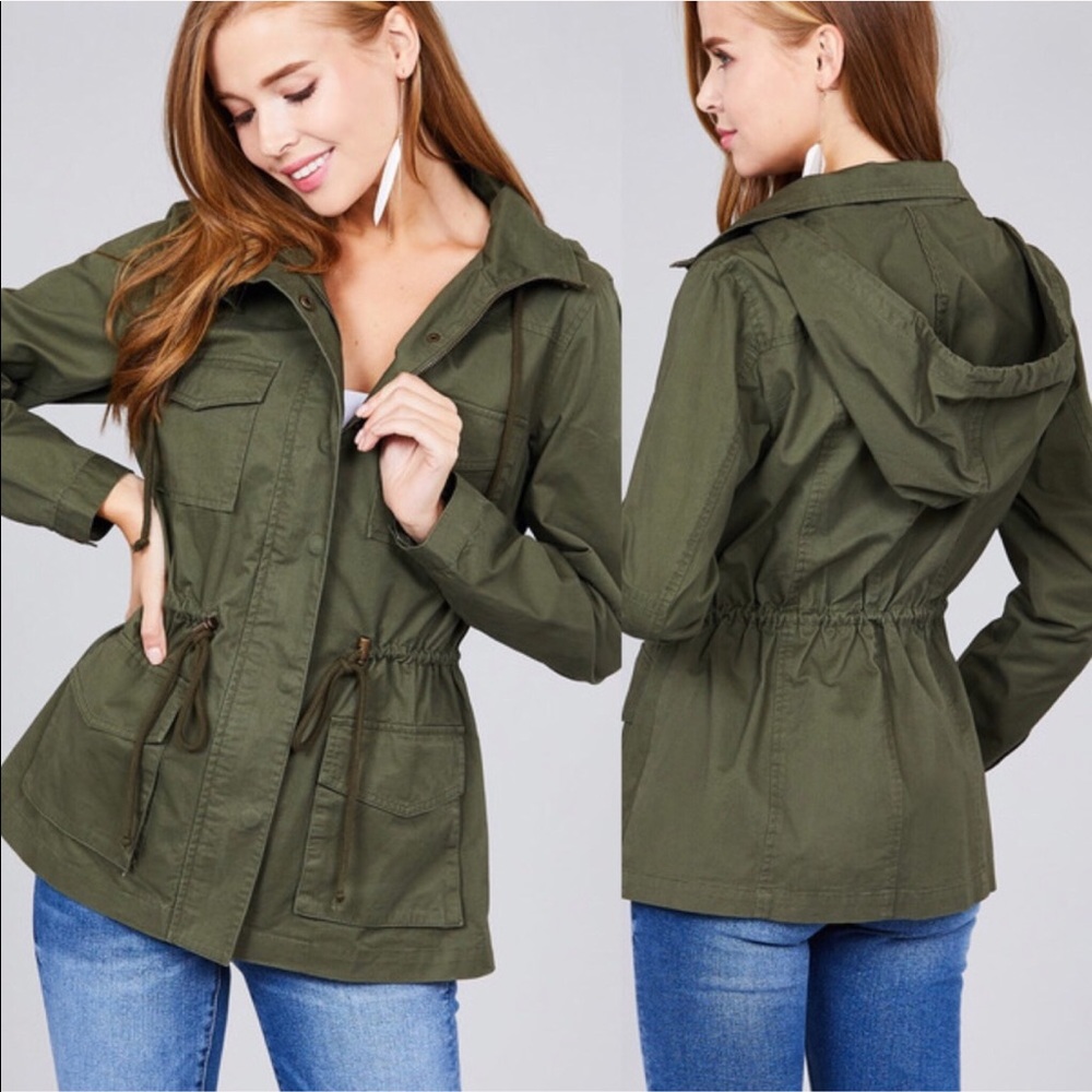 LAST 1🍂 olive green utility jacket classic hooded - Picture 2 of 2